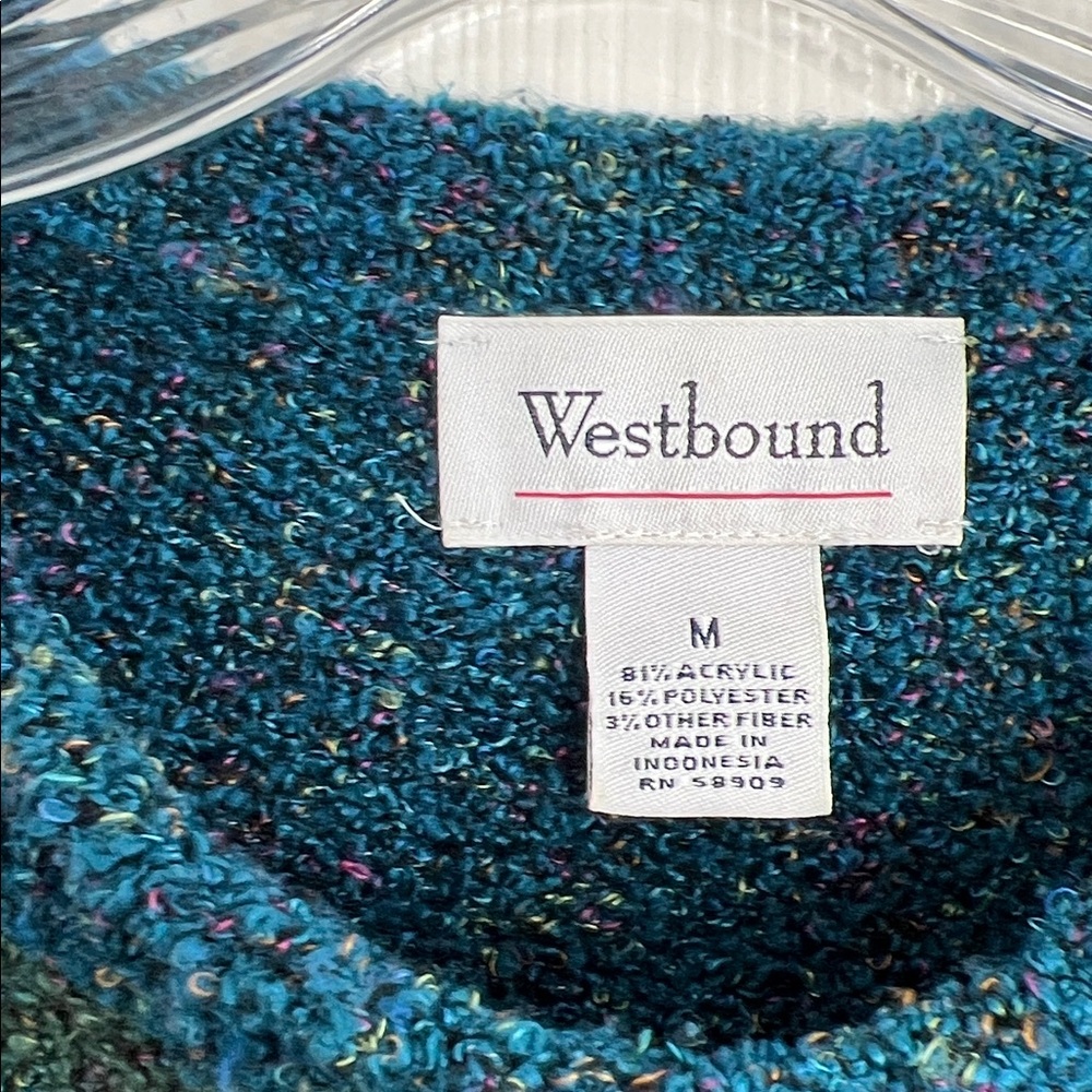 Vintage 90s chunky knit pocket sweater with multi color squares Westbound medium - Picture 3 of 7